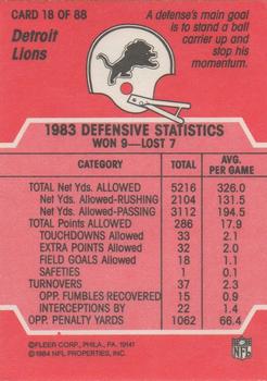 1984 Fleer Team Action #18 Stacking Up the Ball Carrier Back