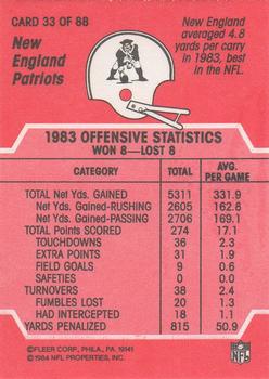 1984 Fleer Team Action #33 Straight Up the Middle Back