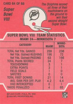 1984 Fleer Team Action #64 Super Bowl VIII Back