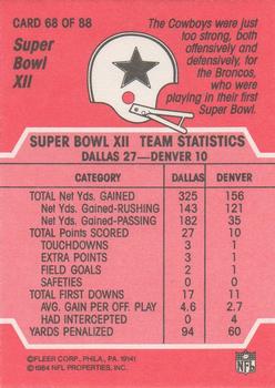 1984 Fleer Team Action #68 Super Bowl XII Back