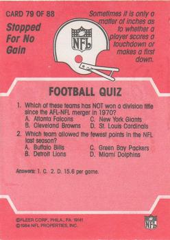 1984 Fleer Team Action #79 Stopped for No Gain Back