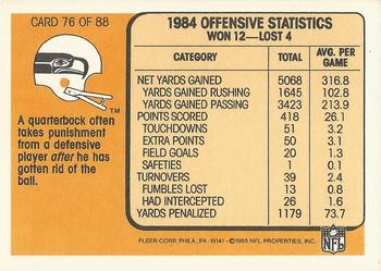 1985 Fleer Team Action #76 Getting Just Enough Time to Pass Back