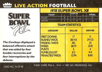 1987 Fleer Team Action #76 Super Bowl XII Back