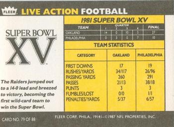 1987 Fleer Team Action #79 Super Bowl XV Back