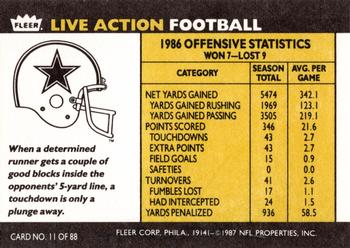 1987 Fleer Team Action #11 Next Stop ... the End Zone Back
