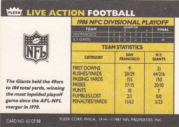1987 Fleer Team Action #63 1986 NFC Divisional Playoff Back