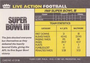 1987 Fleer Team Action #67 Super Bowl III Back