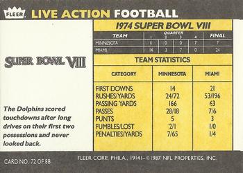 1987 Fleer Team Action #72 Super Bowl VIII Back