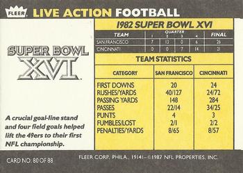 1987 Fleer Team Action #80 Super Bowl XVI Back