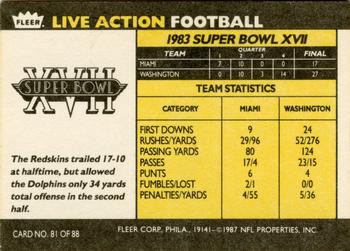 1987 Fleer Team Action #81 Super Bowl XVII Back