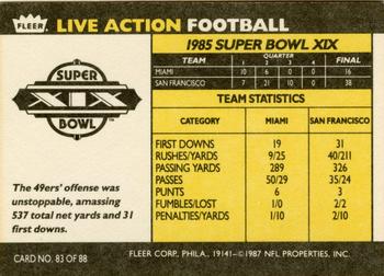 1987 Fleer Team Action #83 Super Bowl XIX Back