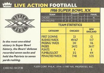 1987 Fleer Team Action #84 Super Bowl XX Back