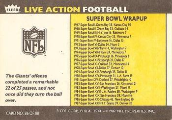 1987 Fleer Team Action #86 Super Bowl XXI Back