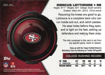 2013 Topps Chrome - Rookie Relics #RR-ML Marcus Lattimore Back