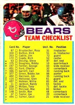 1973 Topps - Team Checklists #NNO Chicago Bears Front