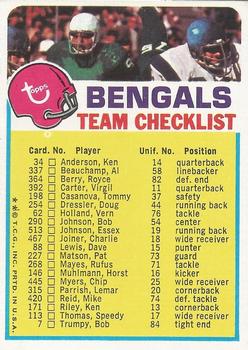 1973 Topps - Team Checklists #NNO Cincinnati Bengals Front