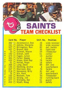 1973 Topps - Team Checklists #NNO New Orleans Saints Front