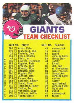 1973 Topps - Team Checklists #NNO New York Giants Front