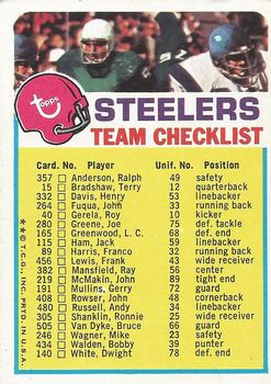 1973 Topps - Team Checklists #NNO Pittsburgh Steelers Front