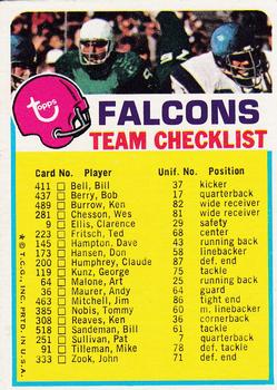 1973 Topps - Team Checklists #NNO Atlanta Falcons Front