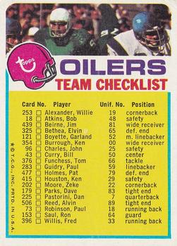 1973 Topps - Team Checklists #NNO Houston Oilers Front