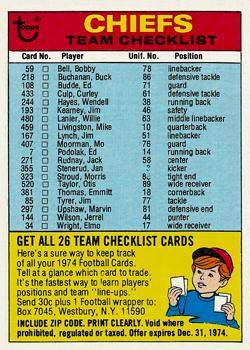 1974 Topps - Team Checklists #NNO Kansas City Chiefs Front