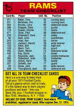 1974 Topps - Team Checklists #NNO Los Angeles Rams Front