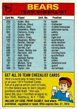 1974 Topps - Team Checklists #NNO Chicago Bears Front
