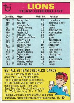 1974 Topps - Team Checklists #NNO Detroit Lions Front