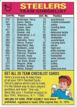 1974 Topps - Team Checklists #NNO Pittsburgh Steelers Front