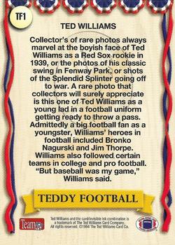 1994 Ted Williams Roger Staubach's NFL #TF1 Ted Williams Back