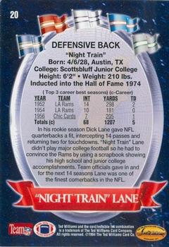 1994 Ted Williams Roger Staubach's NFL #20 Night Train Lane Back
