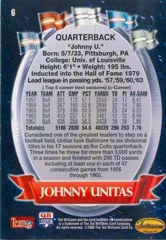 1994 Ted Williams Roger Staubach's NFL #6 Johnny Unitas Back