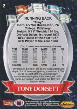 1994 Ted Williams Roger Staubach's NFL #2 Tony Dorsett Back