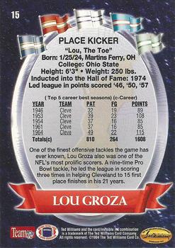 1994 Ted Williams Roger Staubach's NFL #15 Louis Groza Back