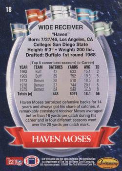 1994 Ted Williams Roger Staubach's NFL #18 Haven Moses Back