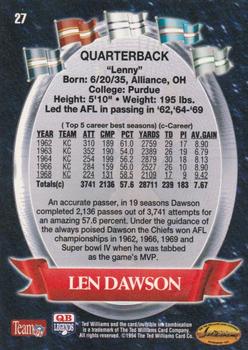 1994 Ted Williams Roger Staubach's NFL #27 Len Dawson Back