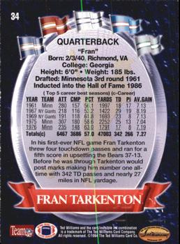 1994 Ted Williams Roger Staubach's NFL #34 Fran Tarkenton Back