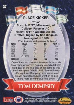 1994 Ted Williams Roger Staubach's NFL #37 Tom Dempsey Back