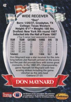 1994 Ted Williams Roger Staubach's NFL #42 Don Maynard Back