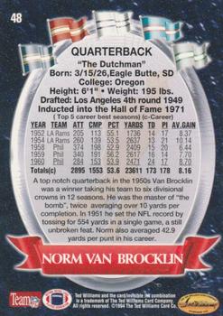 1994 Ted Williams Roger Staubach's NFL #48 Norm Van Brocklin Back