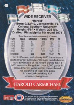 1994 Ted Williams Roger Staubach's NFL #49 Harold Carmichael Back