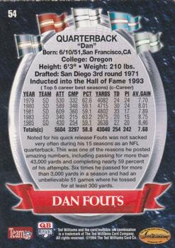 1994 Ted Williams Roger Staubach's NFL #54 Dan Fouts Back