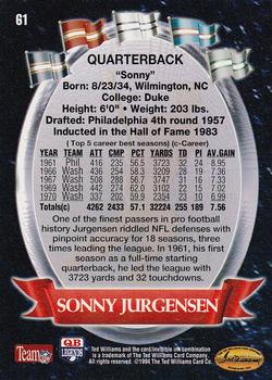 1994 Ted Williams Roger Staubach's NFL #61 Sonny Jurgensen Back