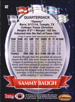 1994 Ted Williams Roger Staubach's NFL #62 Sammy Baugh Back