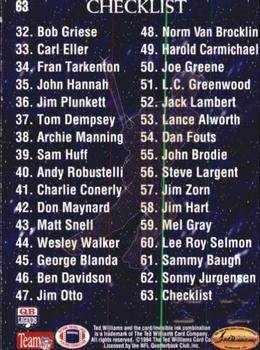 1994 Ted Williams Roger Staubach's NFL #63 Checklist: 1-63 Back