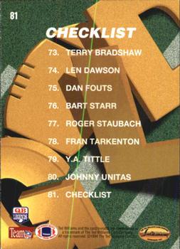1994 Ted Williams Roger Staubach's NFL #81 Golden Arms Checklist Back