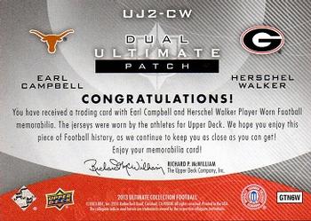 2013 Upper Deck Ultimate Collection - Ultimate Dual Patch #UJ2-CW Herschel Walker / Earl Campbell Back