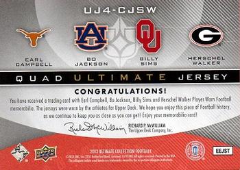 2013 Upper Deck Ultimate Collection - Ultimate Quad Jerseys #UJ4-CJSW Earl Campbell / Bo Jackson / Billy Sims / Herschel Walker Back