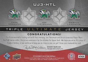 2013 Upper Deck Ultimate Collection - Ultimate Triple Jerseys #UJ3-HTL Paul Hornung / Joe Theismann / Daryle Lamonica Back